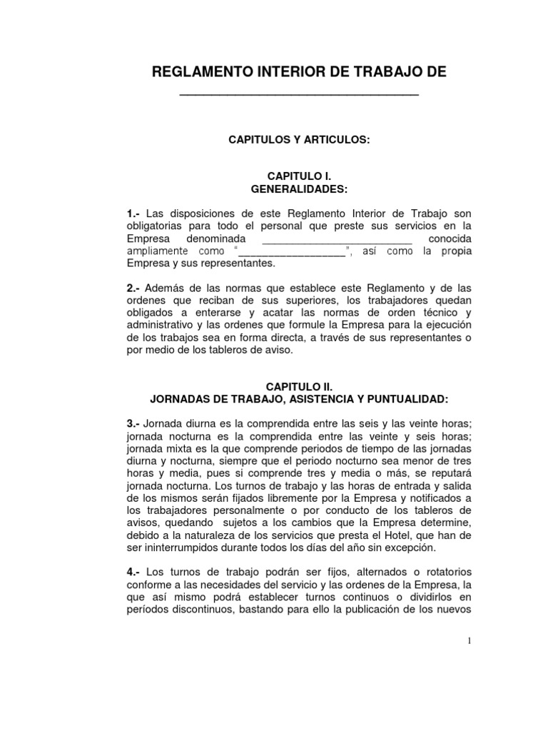 Formato Reglamento Interior de Trabajo | PDF | Hotel | Regulación