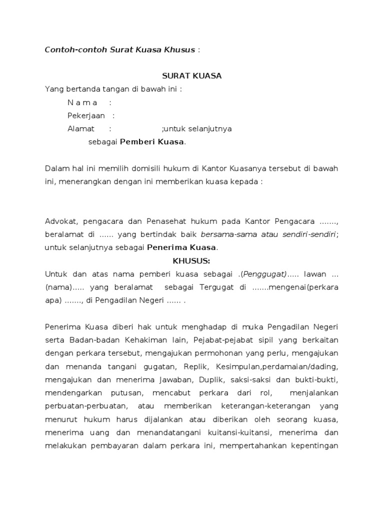 Wow 9+ Contoh Surat Kuasa Substitusi Perceraian ✅