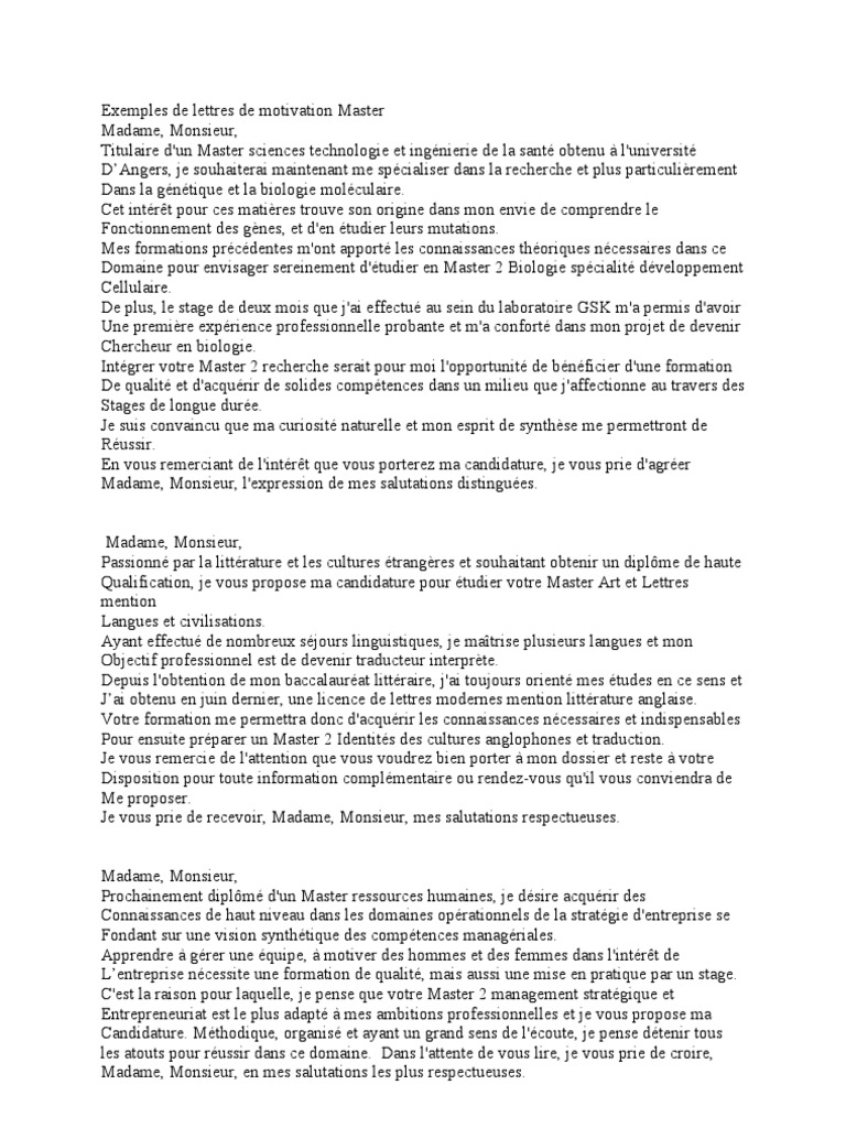 Modele lettre de motivation licence informatique