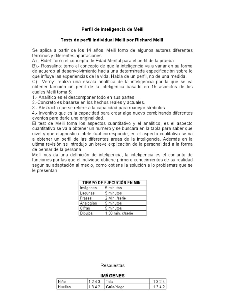 Test de Inteligencia Meili: Perfil Analítico | PDF | Ciencia cognitiva