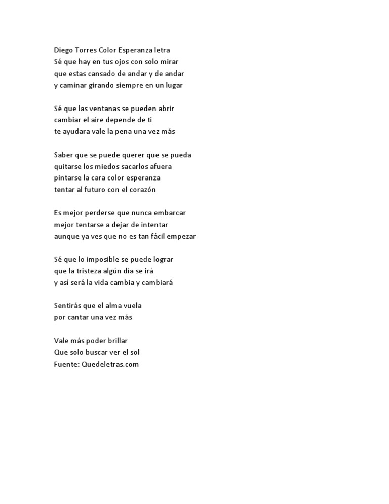 Diego Torres Color Esperanza Letra