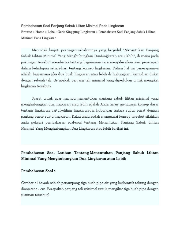 Pembahasan Soal Panjang Sabuk Lilitan Minimal Pada Lingkaran