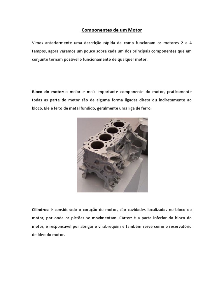 Componentes Essenciais do Motor | PDF | Motor de Combustão interna | Pistão