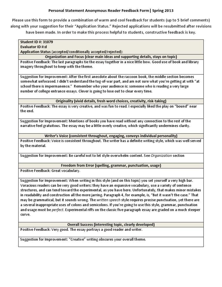 Personal statement feedback picture