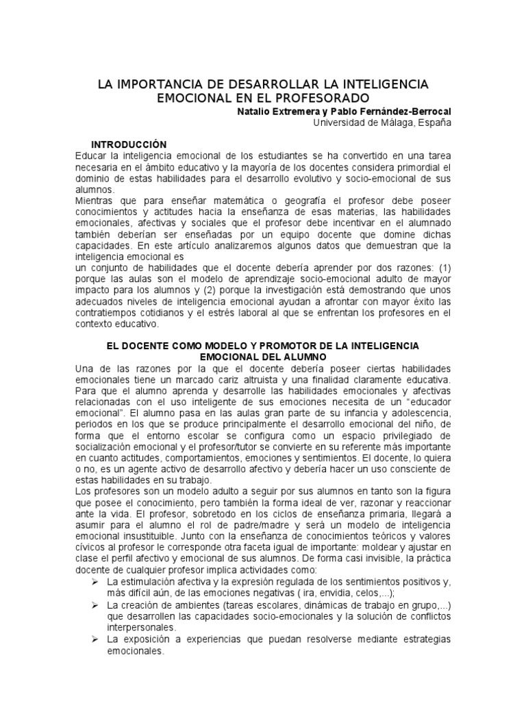 Inteligencia Emocional en Docentes | PDF | Inteligencia emocional | Las ...