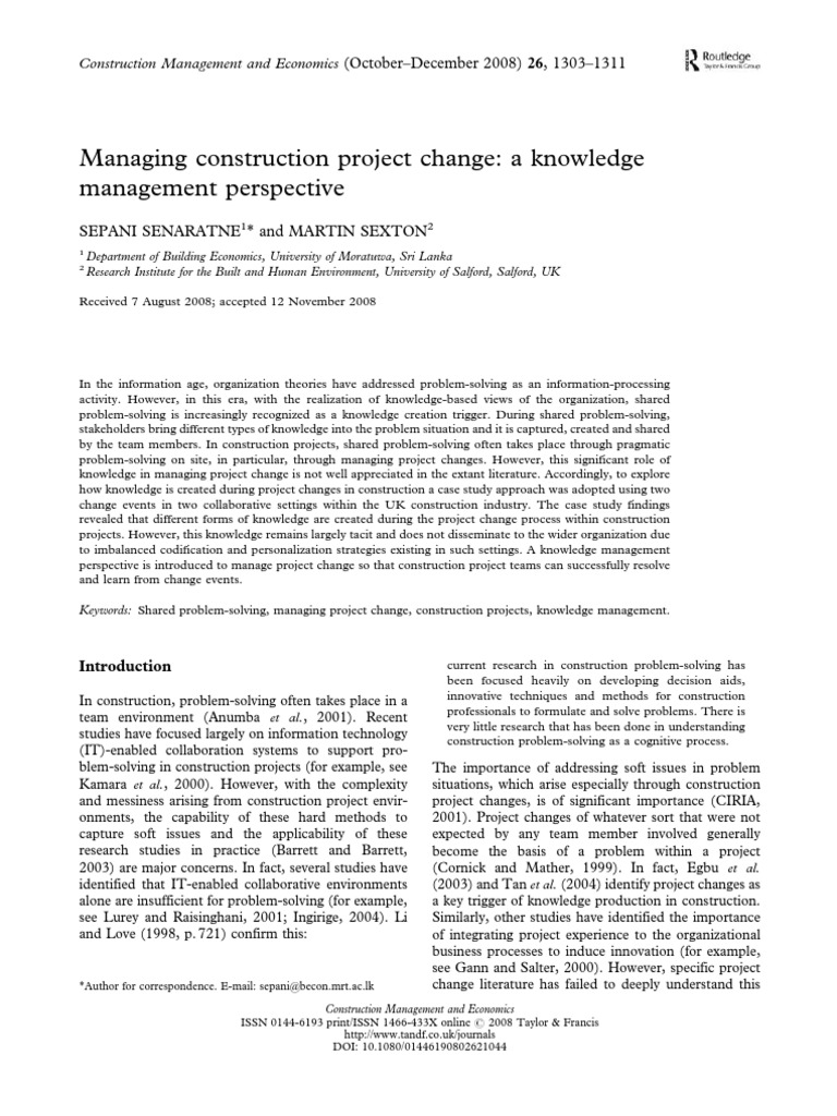 Construction Project Change Management | PDF | Tacit Knowledge ...