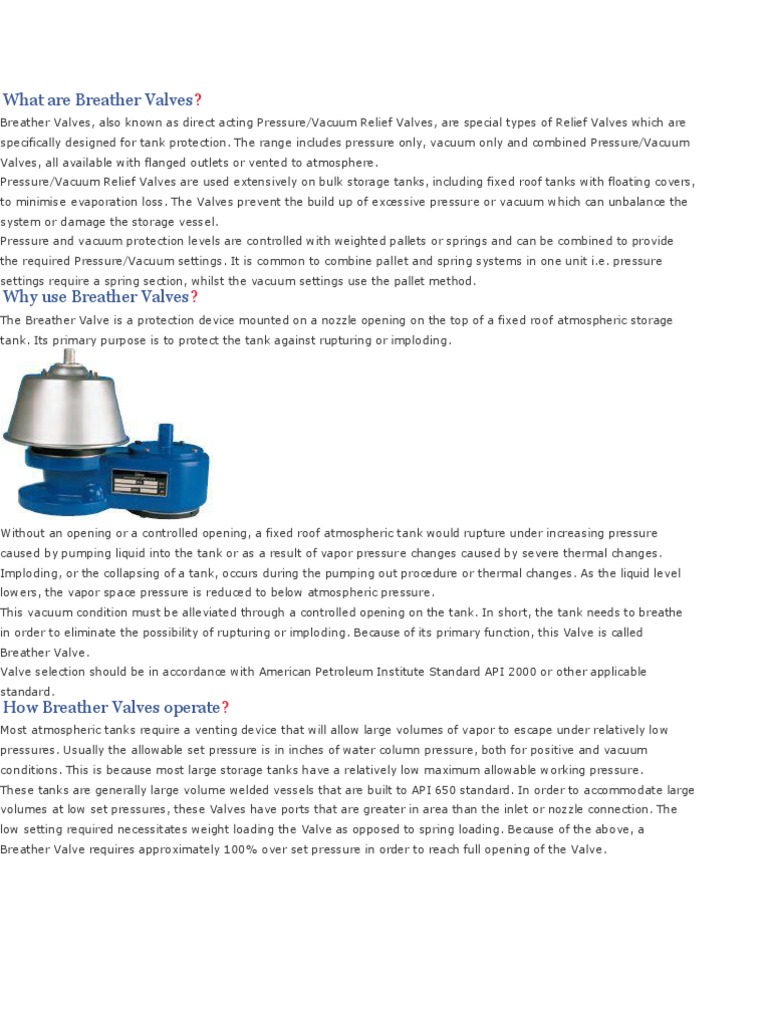 Breather Valves | PDF | Vacuum | Valve