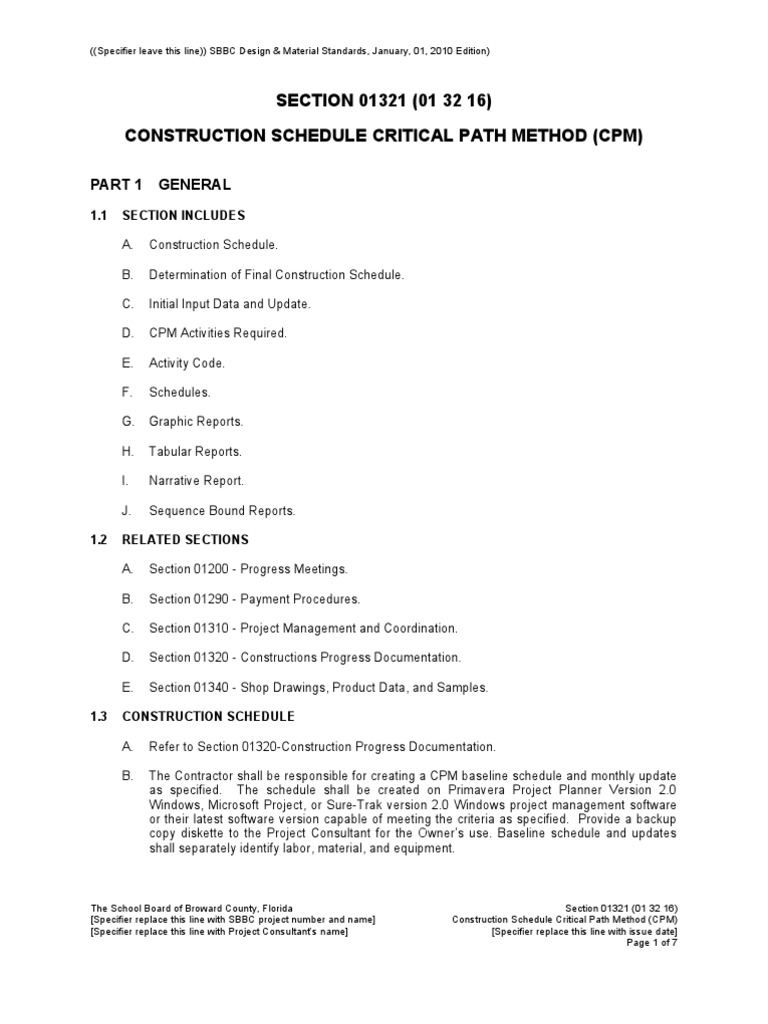 Construction Schedule Using CPM Method | PDF | General Contractor ...
