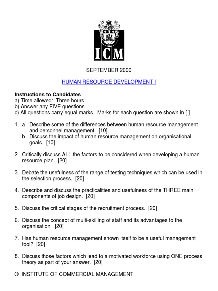 Human Resource Development I: Instructions To Candidates | PDF