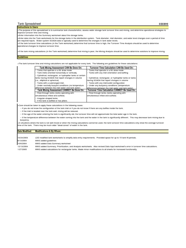 Tank Spreadsheet V 6 A | PDF