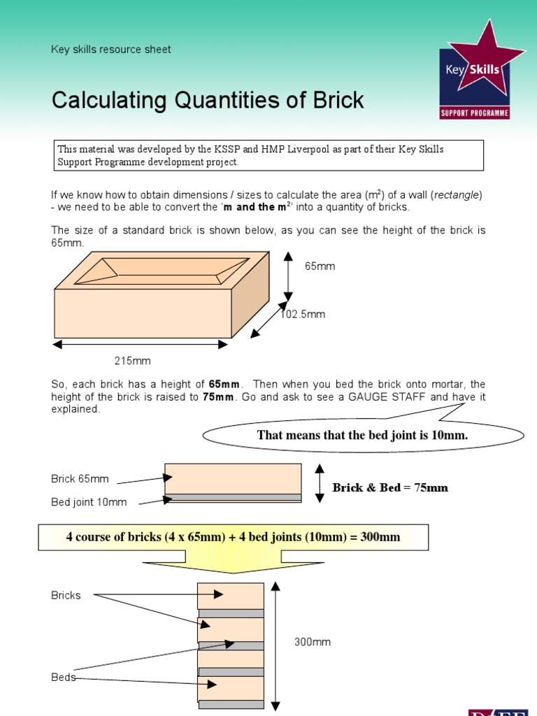 Brickwork Calculating Quantities of Brick | PDF | Brick | Teaching ...