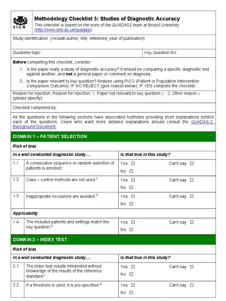 20121212 Checklist for Diagnostic Accuracystudies Medical Diagnosis