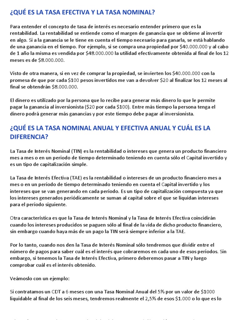 Qué Es La Tasa Efectiva y La Tasa Nominal | PDF