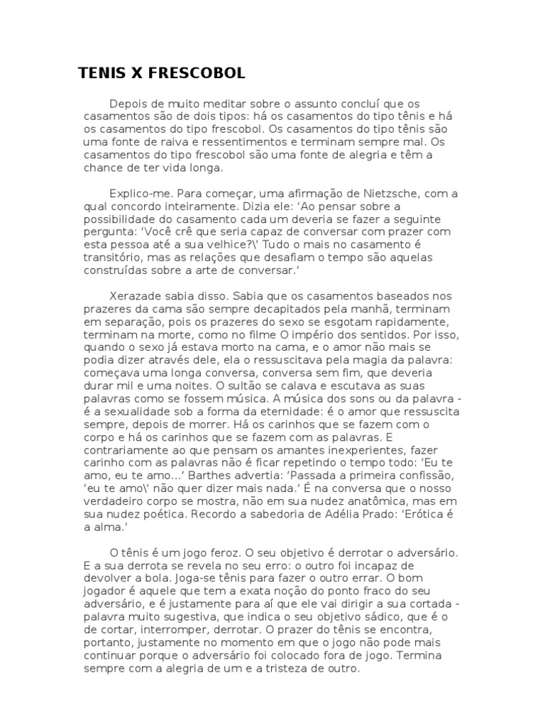 Tenis X Frescobol | PDF | Relação sexual | Amor