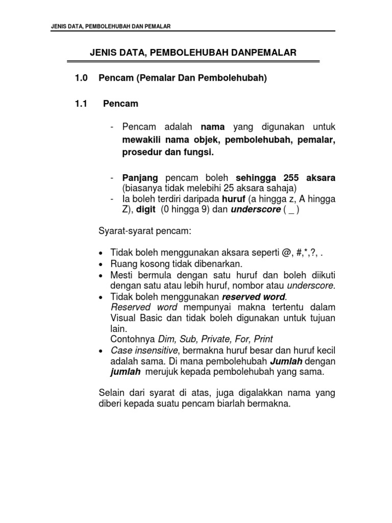 Jenis Data Pembolehubah Dan Pemalar Pdf