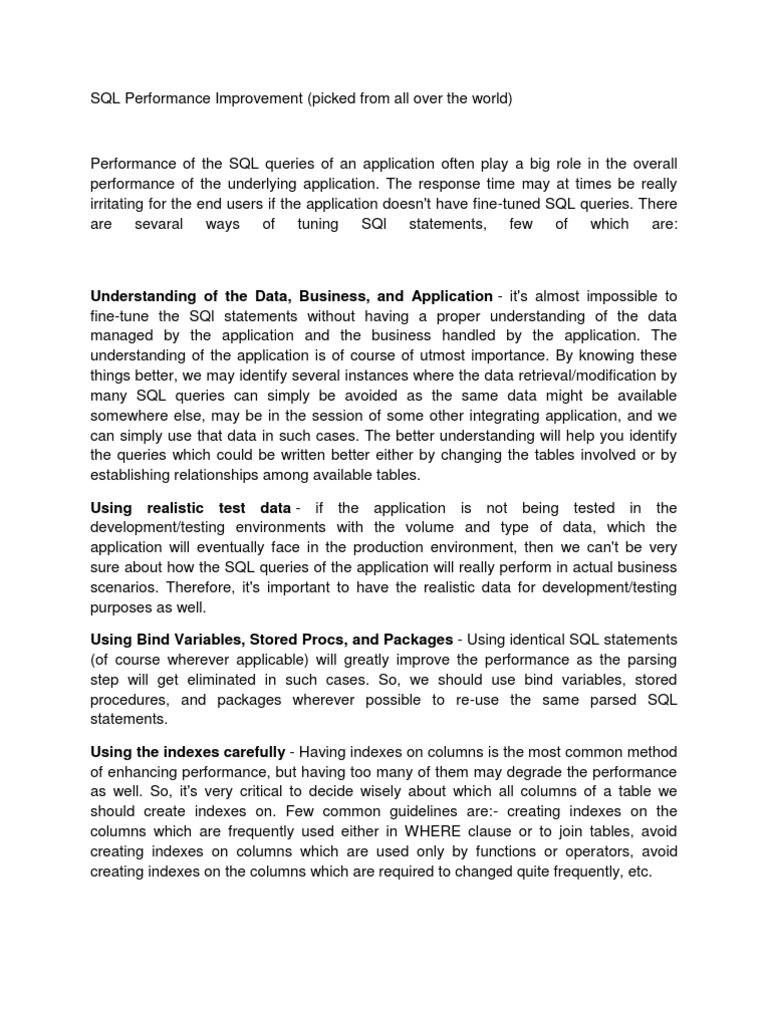 SQL Performance Improvement | PDF | Database Index | Microsoft Sql Server