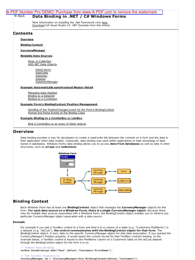 Data Binding in C Windows Forms N Download Free PDF