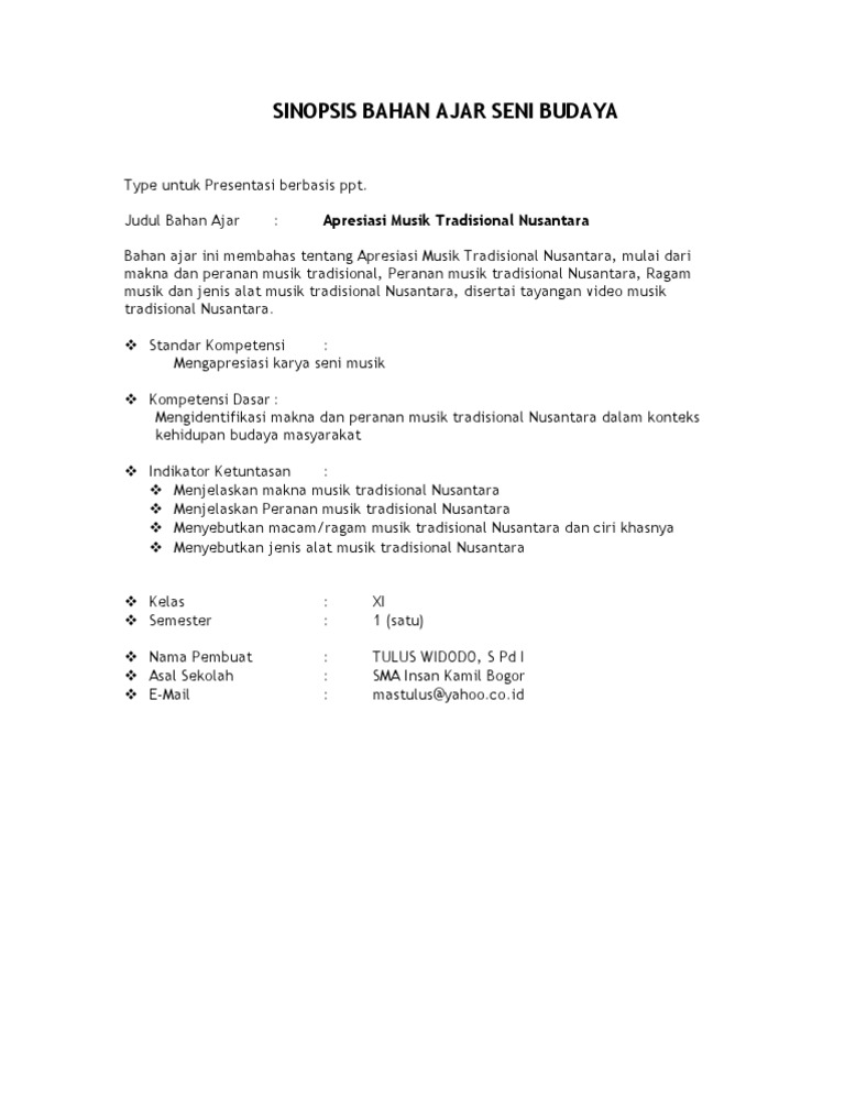 Contoh Soal Seni Budaya Tentang Musik Tradisional Kls 10