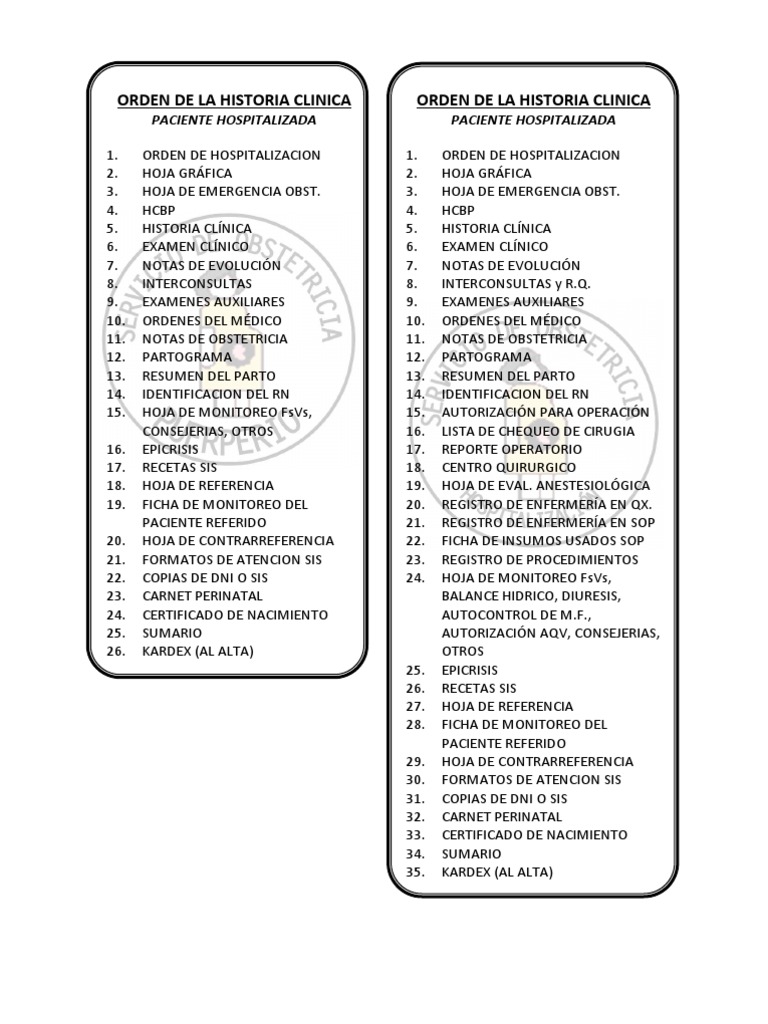 Orden de Historia Clínica Hospitalaria | PDF