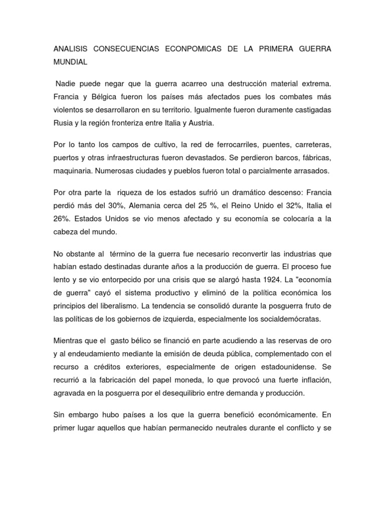 Impacto económico de la Primera Guerra Mundial | PDF | Los Estados ...