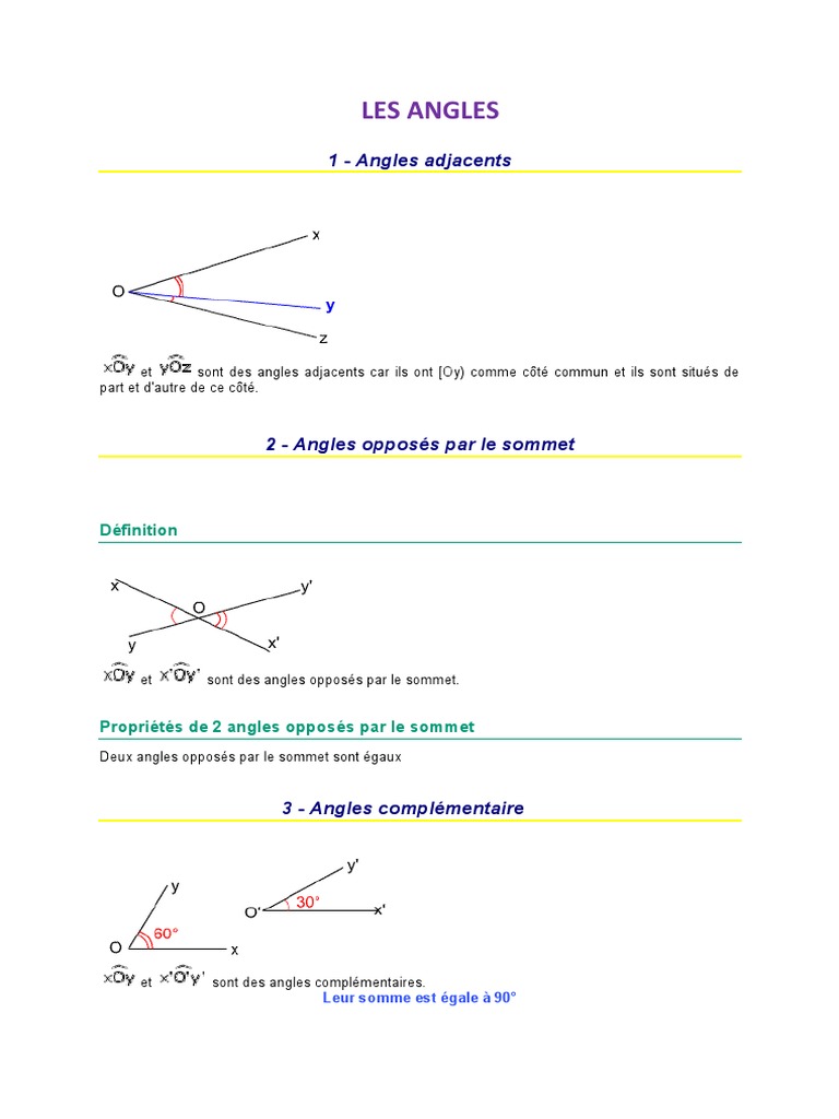 Exercices Sur Les Angles 5ème à Imprimer Les Angles Cours Et Exercices | PDF | Triangle | Objets géométriques