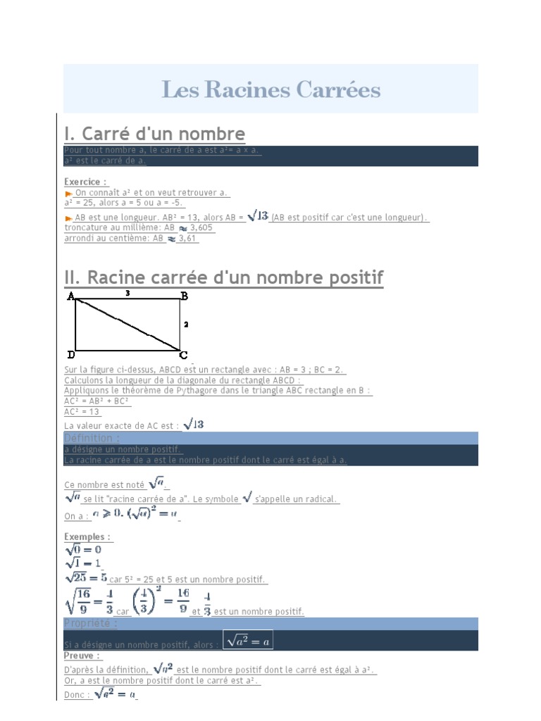 Propriétés des racines carrées | PDF | Géométrie euclidienne ...