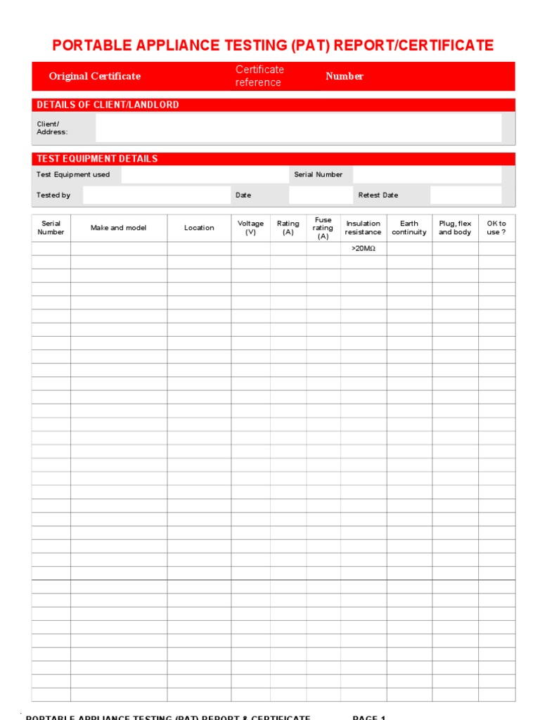 PAT Testing Certificate  PDF  Power Engineering  Electrical In Electrical Installation Test Certificate Template