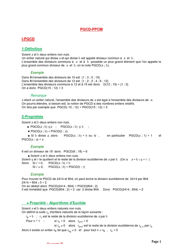PGCD et PPCM : Définitions et Exercices | PDF | Ensemble (Mathématiques ...