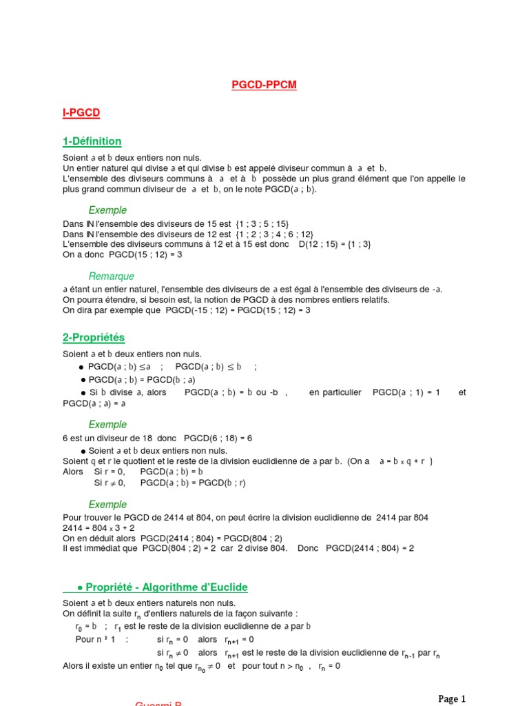 PGCD Et PPCM Cours11 | PDF | Mathématiques discrètes | Théorie des anneaux