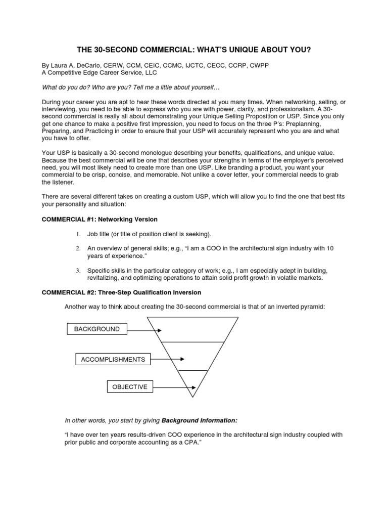 The 30Second Commercial What's Unique About You? PDF Certified