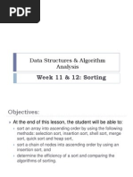 Week 11 & 12: Sorting: Data Structures & Algorithm Analysis