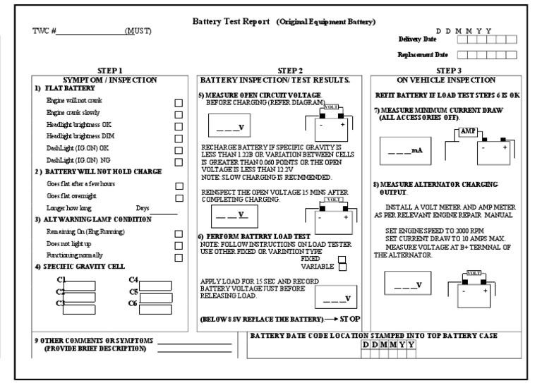 Battery Check Sheet Toyota PDF