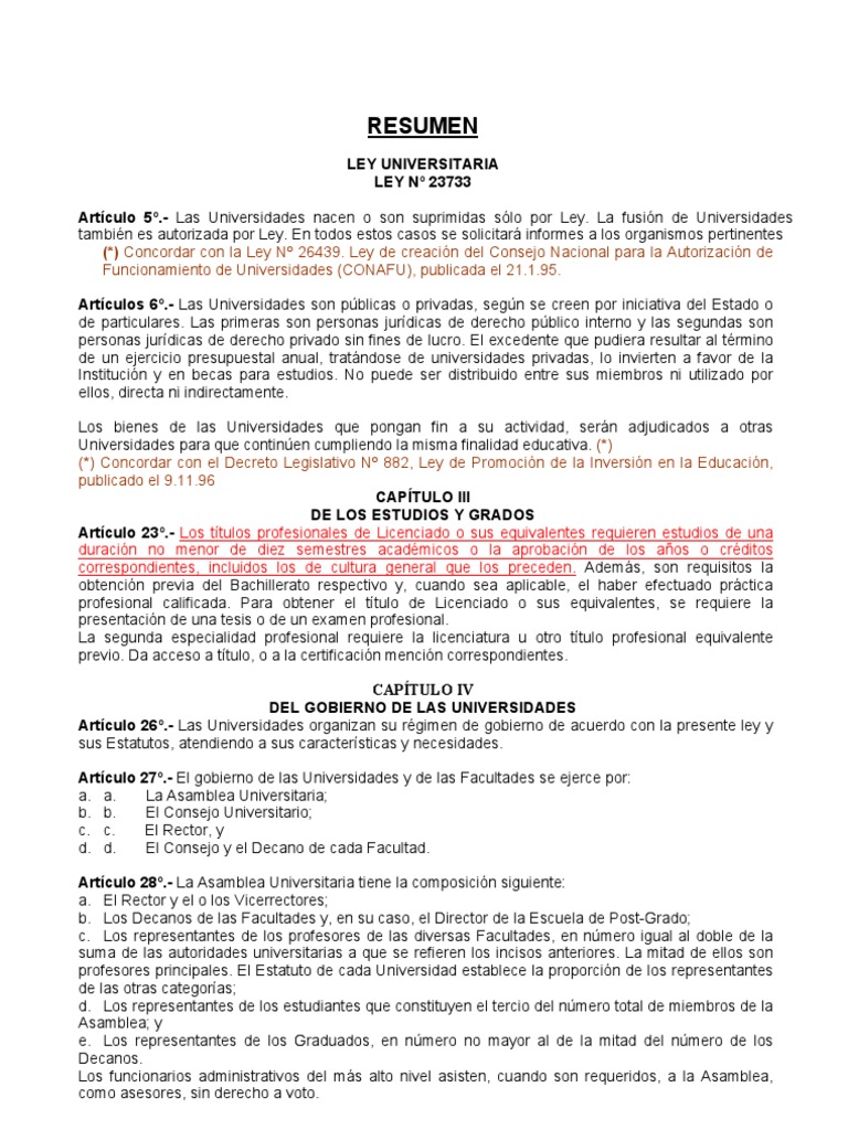LEY UNIVERSITARIA resumen