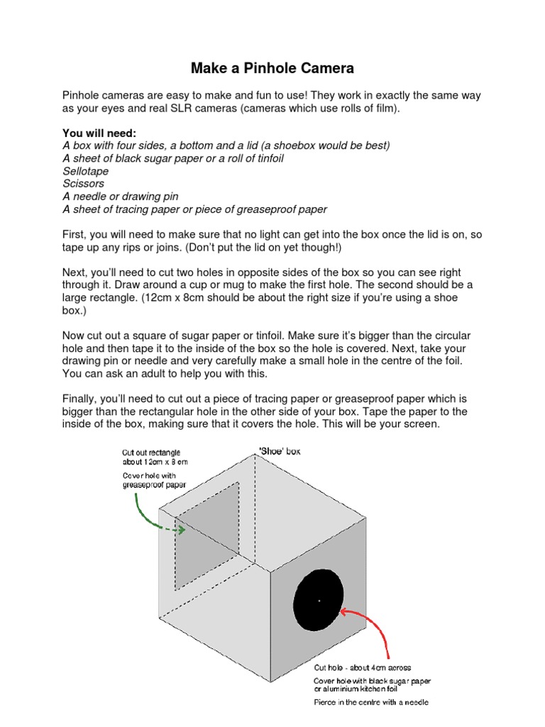 problem solving sheet pinhole camera