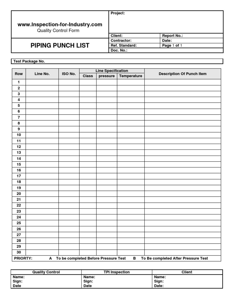 Piping Punch List Inspection Report | PDF | Computers