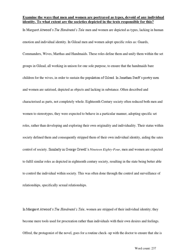 The Handmaid's Tale, Johnathan Swift & 1984 Essay | PDF | Wife | Sexual ...