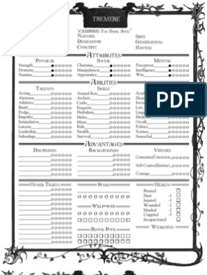 Vampire: the Masquerade (3rd Edition) Official Character Sheet