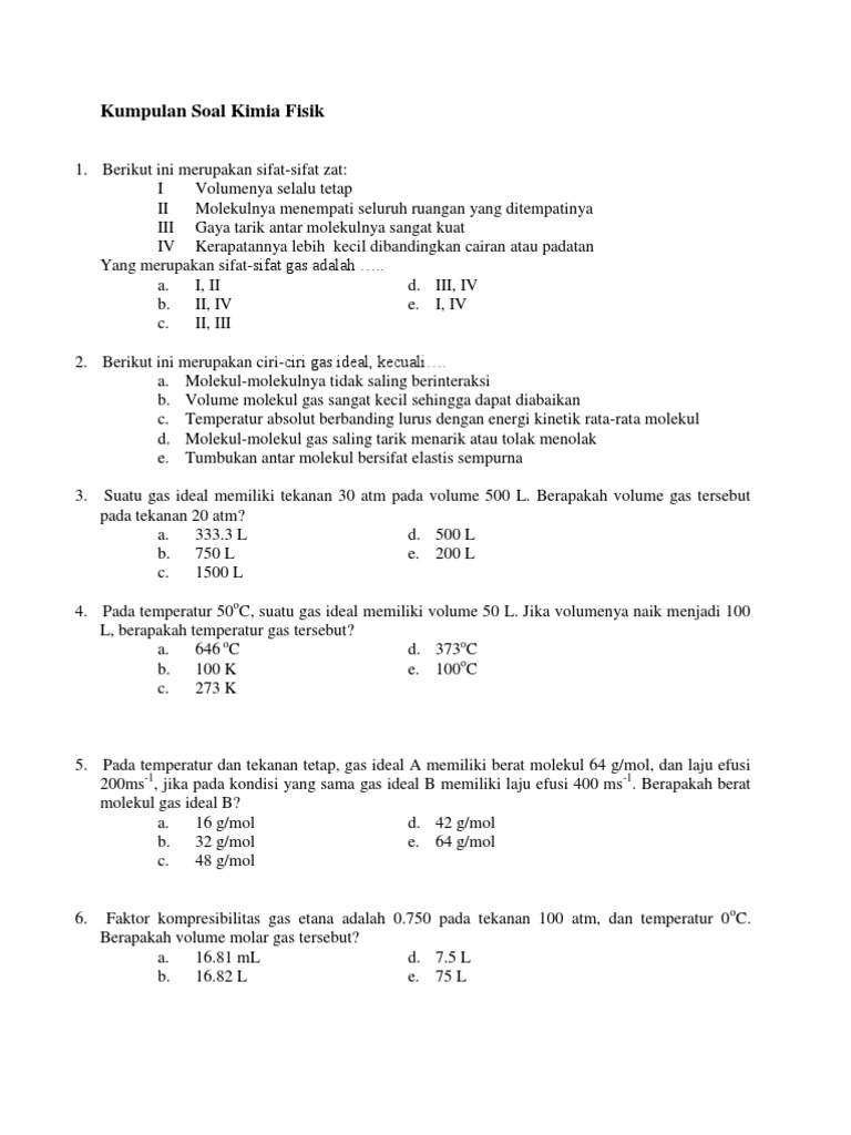 Kumpulan Soal Kimia Fisiks