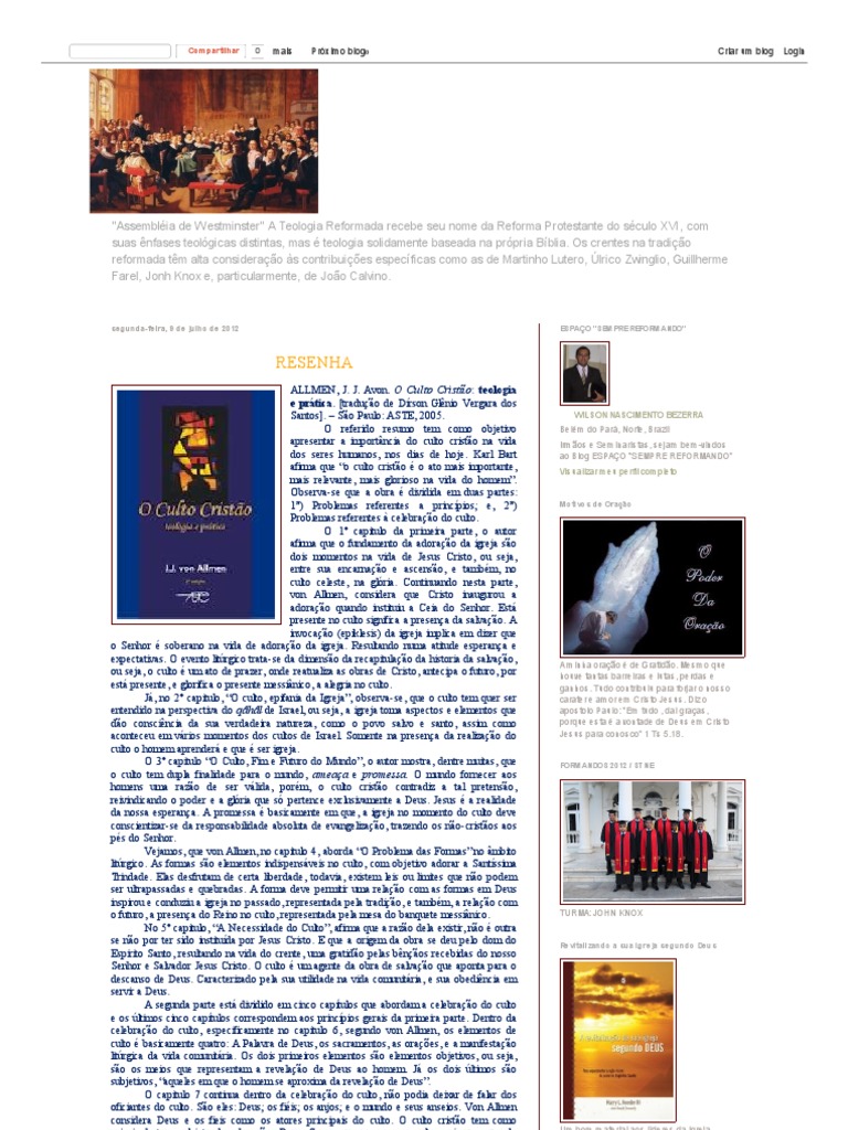 Resenha O Culto Cristão Von Allman Christian Worship - 
