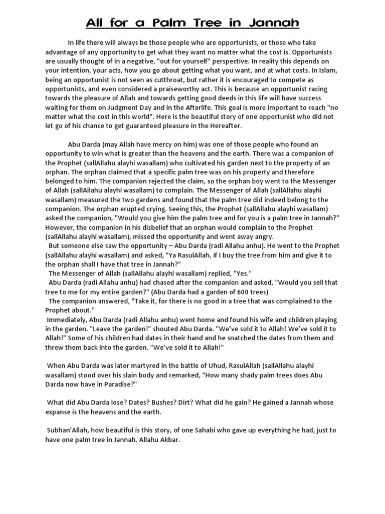 Abu Darda's Pursuit of a Jannah Palm Tree | PDF | Husband | Marriage
