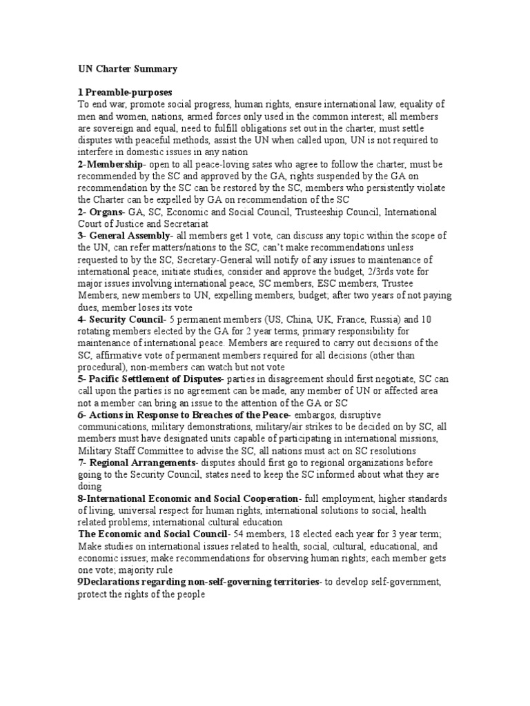 UN Charter Summary | United Nations | International Politics