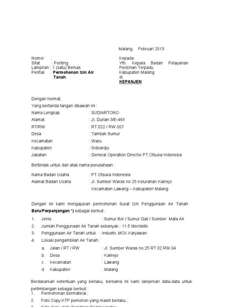 Contoh Surat Permohonan Tanah