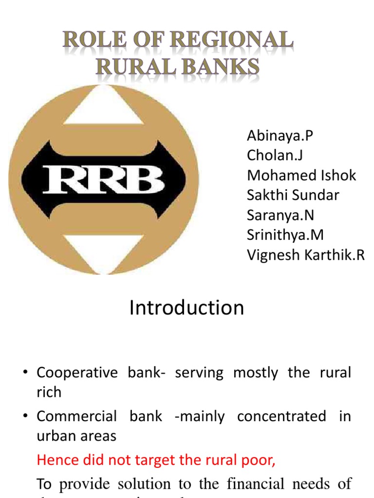 Role of Regional Rural Banks Banking Financial Services
