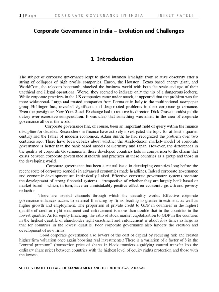 Corporate Governance Challenges in India | PDF | Corporate Governance ...