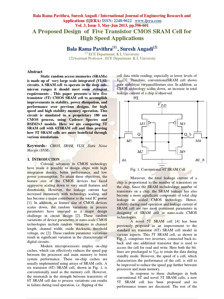 A Proposed Design of Five Transistor CMOS SRAM Cell For High Speed ...