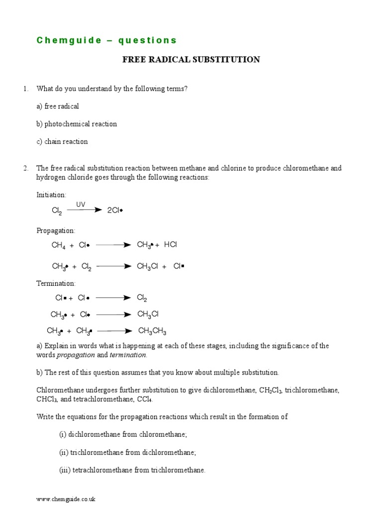 Free Radical Substitution Questions (Chemguide)