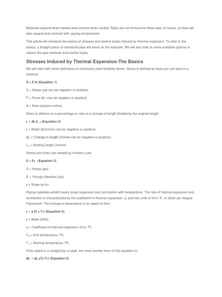 Pipe Thermal Expansion Pdf Thermal Expansion Chemical Engineering
