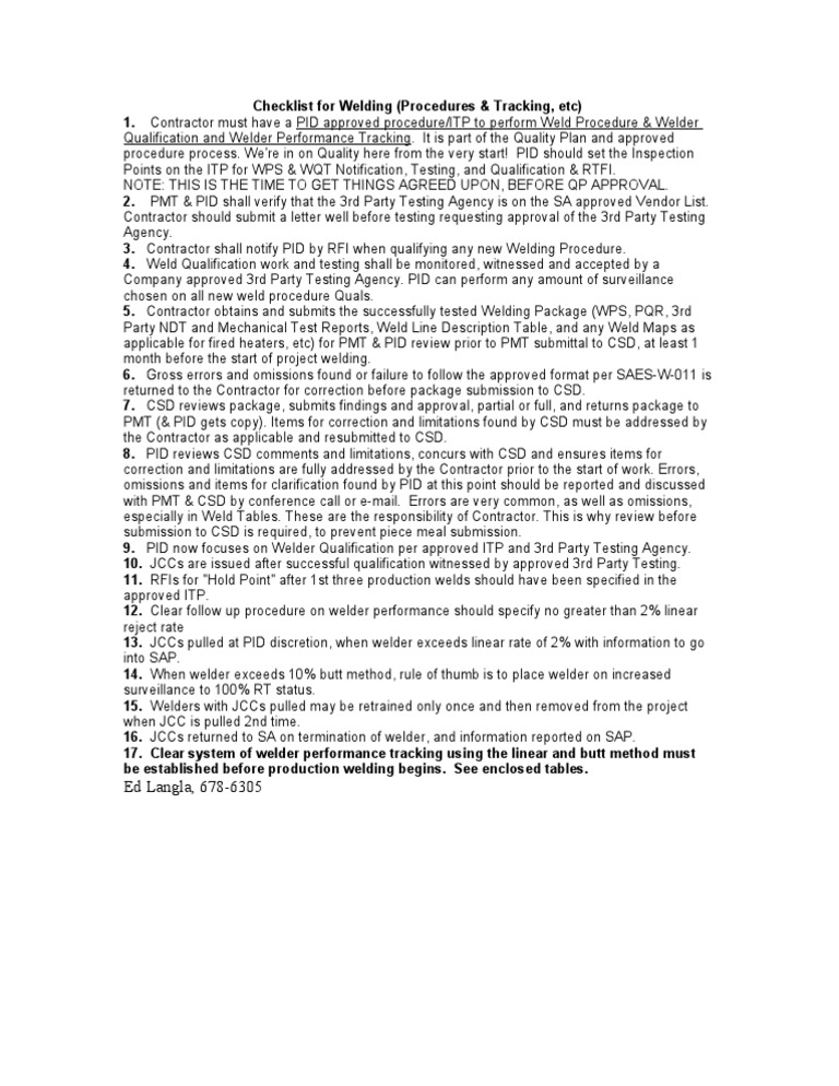 Welding Checklist | Welding | Business