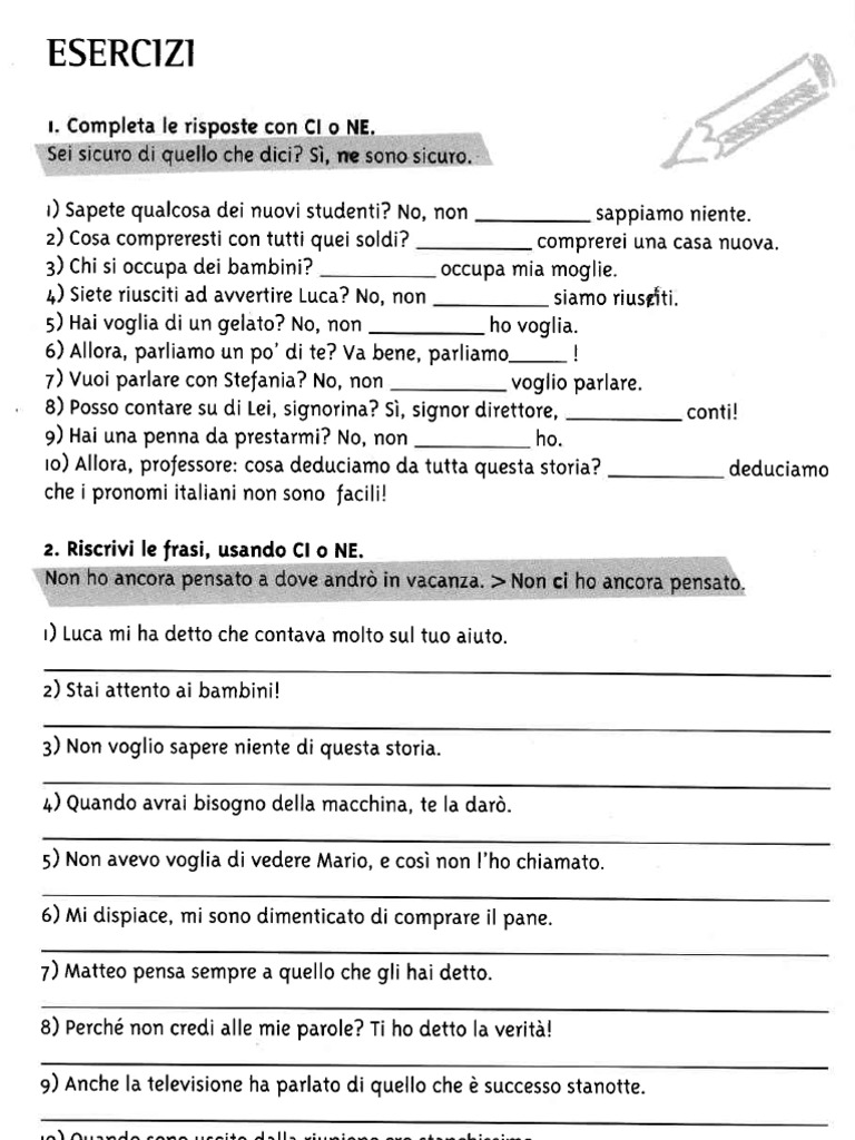 CI e NE Verbi Pronominali | PDF
