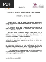 Relatório Projecto leitura A biblioteca vai a sala de aulas